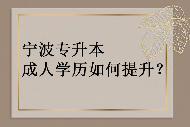 宁波专升本成人学历提升如何？